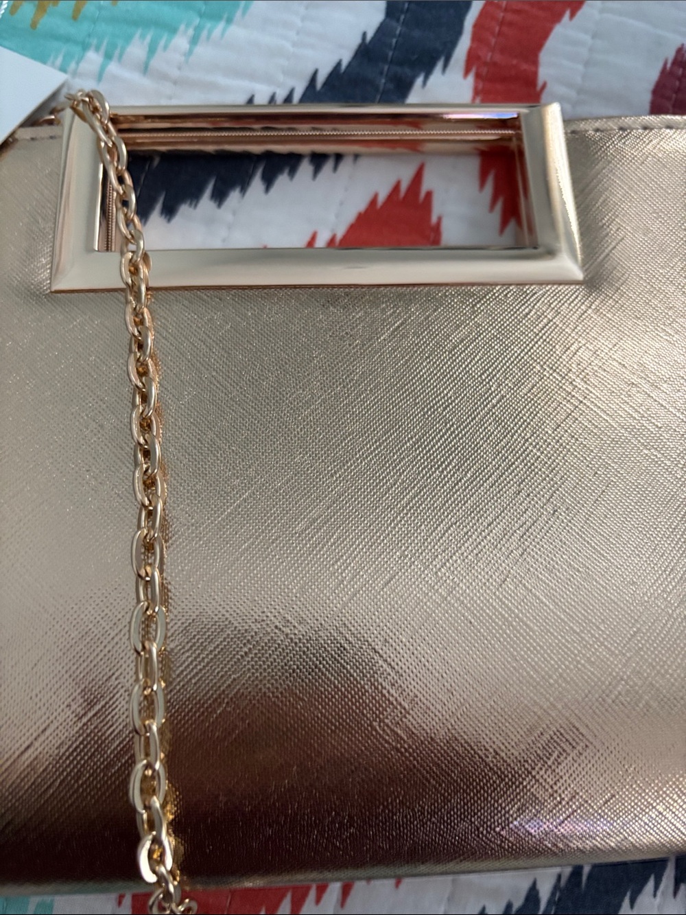 Metallic Rose Gold Clutch with Chain Strap - Picture 4 of 6